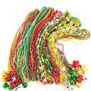 100 Pcs with 6 Styles Christmas Party Beads Necklaces Red Green Gold Silver Snowflake Santa Jingle Bell Holiday Beads Necklaces Christmas Tree Party Decorations