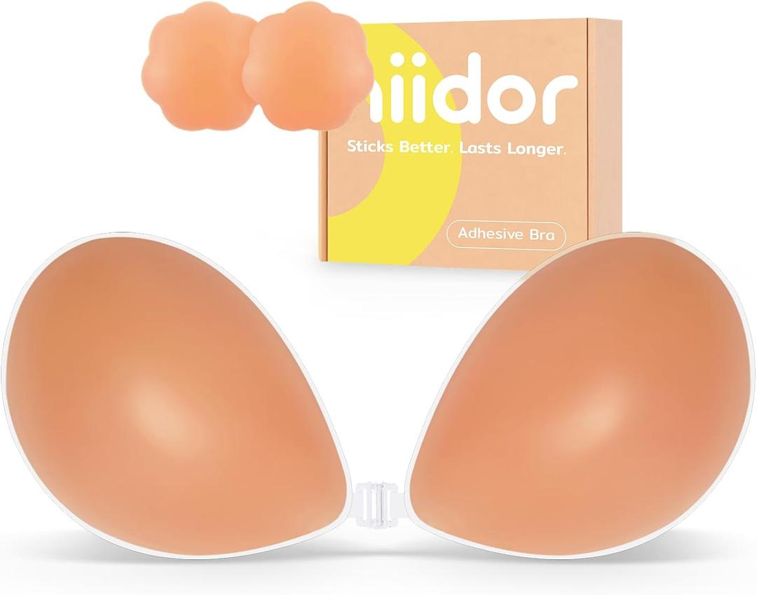 Niidor Adhesive Bra Strapless Ultra Sticky Invisible Push up Silicone Bra Multiple Colors Sizes Reusable for Backless Dress (Coco, D)