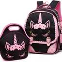 Moonmo Cute Unicorn Face Diamond Sequins Waterproof Princess School Backpack Set Girls Book Bag (Large)