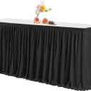PARTISKY Black Polyester Rectangle Table Skirt, 6ft x 72in, Wrinkle Resistant, Pleated Ruffle, Perfect for Banquet, Wedding, Trade Show, Dining Table