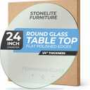 24" inch Round Tempered Glass Table Top - 1/4 inch Thickness & Flat Polished Edge - Clear Surface & Scratch Resistant - Ideal for Dining Room, Kitchen, Side, Office, Patio & Round Coffee Tables