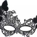 Lace Masquerade Masks for Women - 2025 Halloween Venetian Butterfly Mask with Rhinestone (Black)
