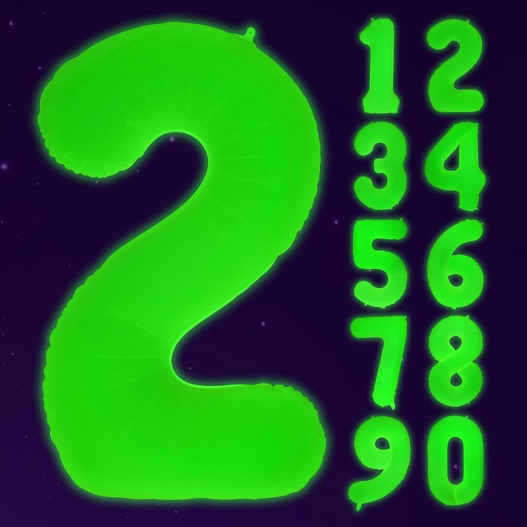 Mega-L Glow in The Dark Party Supplies, 40 Inch Neon Giant Fluorescent Lemon Yellow Number 2 Balloon for 2nd Birthday, DIY Numbers Balloons Happy Birthday Sign Photo Booth Props for Party Decorations