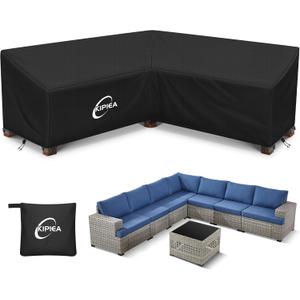 Kipiea V-Shape Outdoor Patio Furniture Covers Waterproof, 500D Heavy-Duty Outdoor Sectional Cover Windproof, Patio Sectional Sofa Cover Anti-UV, No Tears & No Fading (120"/120"L x 33.5"D x 31"H)