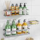 Adhesive Shower Caddy,Shower Shelves with Soap Holder and 12 Hooks,Rustproof No Drilling Bathroom Organizer and Storage,Silver,3 Pack