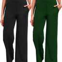 CADMUS Wide Leg Pants for Women Yoga Work Pants with Pockets High Waist Lounge Sweatpants Dress Pants 29",Black,Green,2XL