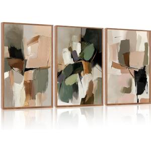 CHDITB Modern Abstract Framed Canvas Wall Art Set, Minimalist Wall Decor, Neutral Pastel Illustration Artwork Vintage Aesthetics Painting, Large 3 Piece Art Prints for Living Room, Bedroom 24"x36"x3