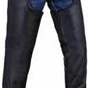 GARGOYLE BELLS Motorcycle Leather Chaps for Men & Women, Black Cowboy Biker Riding Chaps Split Soft Leather Pants (Large)