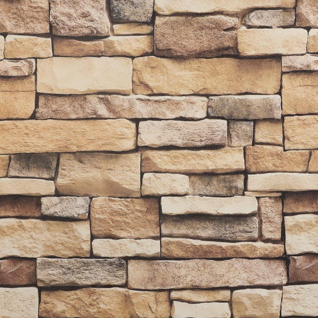 Arthome Rock Wallpaper Peel and Stick 17''x240'' Self Adhesive Contact Paper Waterproof Stone Brick Vinyl Film Wall Paper for Bedroom Living Room Fireplace Backsplash Wall CoveringBrown
