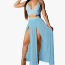 Aro Lora Women's Sexy V Neck Floral Printed Side Slit Two-Piece Maxi Dress Blue XS