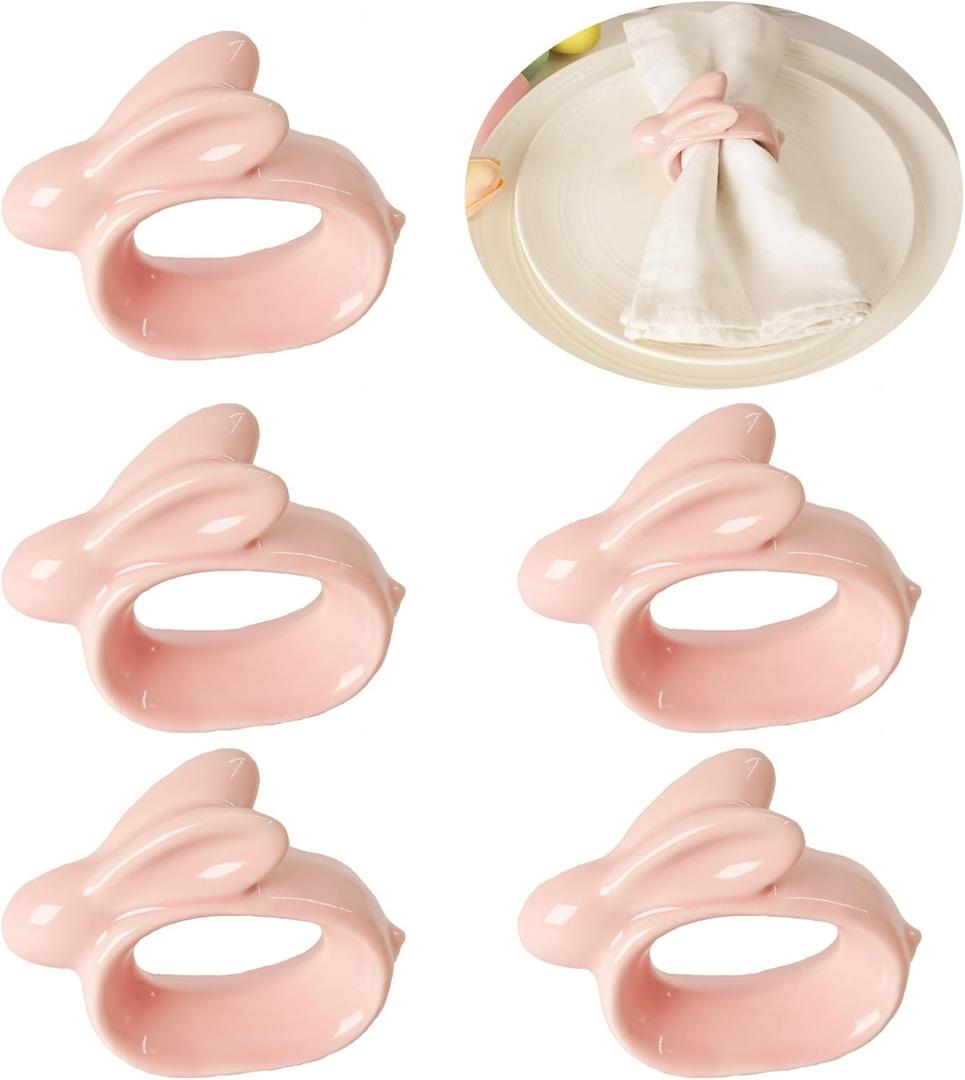 Easter Bunny Napkin Rings Set of 6, Porcelain Rabbit Napkin Ring Holders, Bunny Ceramic Napkin Rings for Easter, Spring Party, Banquet, Dinner, Wedding Table Decor