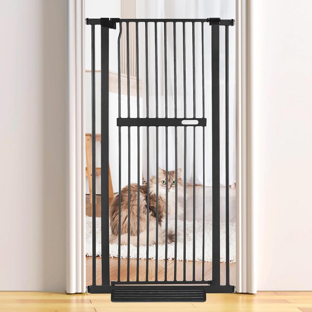 WICHEMI Extra Tall Pet Gate, 55" Height, 30"-33" Wide, Adjustable Pressure-Mounted Baby Safety Gate for Dogs Cats, Auto-Close, Walk Through Design, Black