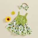 Kayotuas Newborn Baby Girl Summer Clothes Romper Dress Fruit Print Sleeveless Square Neck Bow Jumpsuit Bodysuit with Headband (Green)
