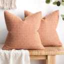 MIULEE Pack of 2 Fall Decorative Burlap Linen Autumn Throw Pillow Covers Modern Farmhouse Pillowcase Rustic Woven Textured Cushion Cover for Sofa Couch Bed 18x18 Inch Salmon