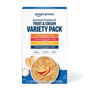 6 x Amazon Grocery, Instant Oatmeal, Fruit & Cream Variety Pack, 9.8 Oz (EXP 03/25/27)