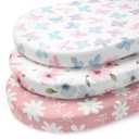 Baby Bassinet Sheets Girl, 3 Pack Fitted Bassinet Mattress Sheets, Compatible with Halo Bassinest Swivel Sleeper & Oval Hourglass Rectangle Mattress, Ultra Soft Butterfly Floral (32 x 16, Pink Butterfly Flower)