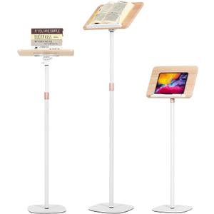 Standing Reading Stand, Adjustable Book Stand Heightfrom 20" to67 and Angle, Music Stand,for Laptops, Tablet Bibles, Recipes, Cooking, Books Wooden Display Rack,Stable Portable with Clip