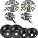 5304430149 5304430150 Black Porcelain Stove Drip Pans & MP22YA Electric Stove Burner Element Compatible with Frigi-daire Ken-more Tap-pan, Stove Element Replacement 318067041 318067051 by Fetechmate