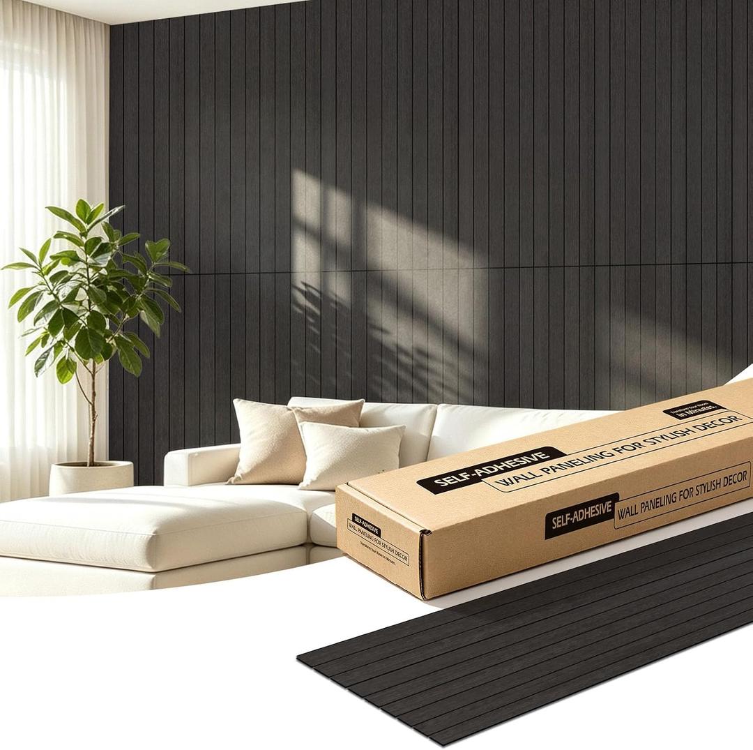 AMZDEPOT Peel and Stick Wood Panels for Wall PVC, 6-Pack Black Wood