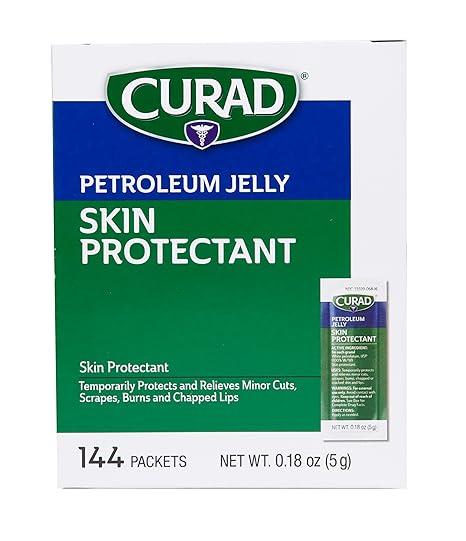 CURAD Petroleum Jelly Skin Protectant, Healing Ointment for Dry Cracked Skin, 144 Count Packets