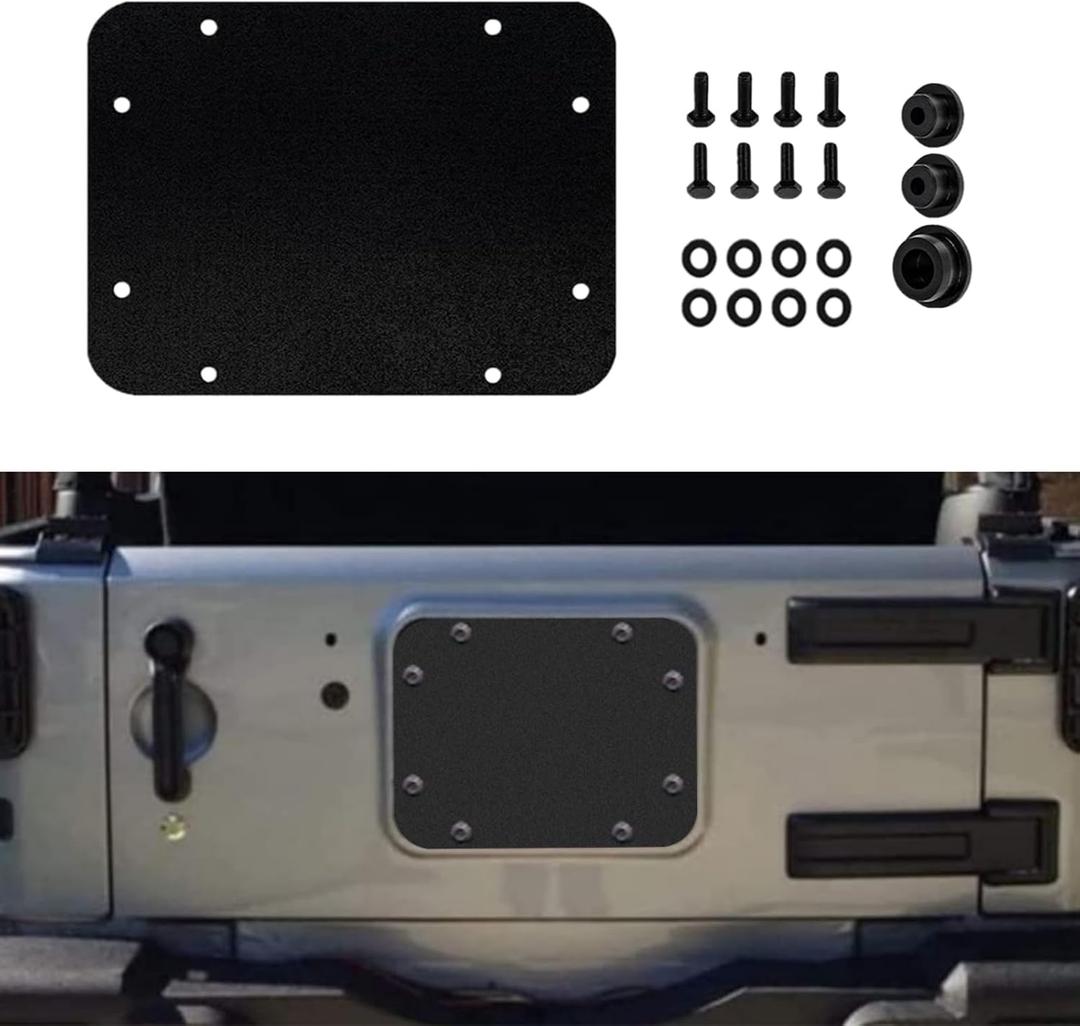 Tailgate Vent Spare Tire Carrier Filler Plate Cover Set Compatible with 2007-2018 Jeep Wrangler JK & JKU, Black