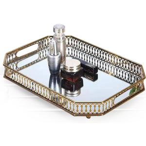 Vintage Gold Mirrored Vanity Tray  Decorative Perfume and Makeup Organizer with Handles for Dresser, Bathroom or Jewelry Display, Large Size 13.8" X 9.6" X2.2" Vintage Gold Mirrored Vanity Tray  Decorative Perfume and Makeup Organizer with Handles for Dresser, Bathroom or Jewelry Display, Large Size 13.8" X 9.6" X2.2"