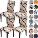 HZDHCLH Chair Covers for Dining Room Set of 4, Stretch Spandex Parsons Chair Slipcovers, Washable Anti-dust Chair Seat Covers for Kitchen, Wedding, Party (Beige, 4 Pack)