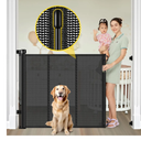 Reinforced 42” Extra Tall Retractable Baby Gates with Rods, Extends up to 60” Wide, Tall Retractable Dog Gate for Doorways Prevent Crawling Through Mesh Pet Gate Indoor Outdoor, Black