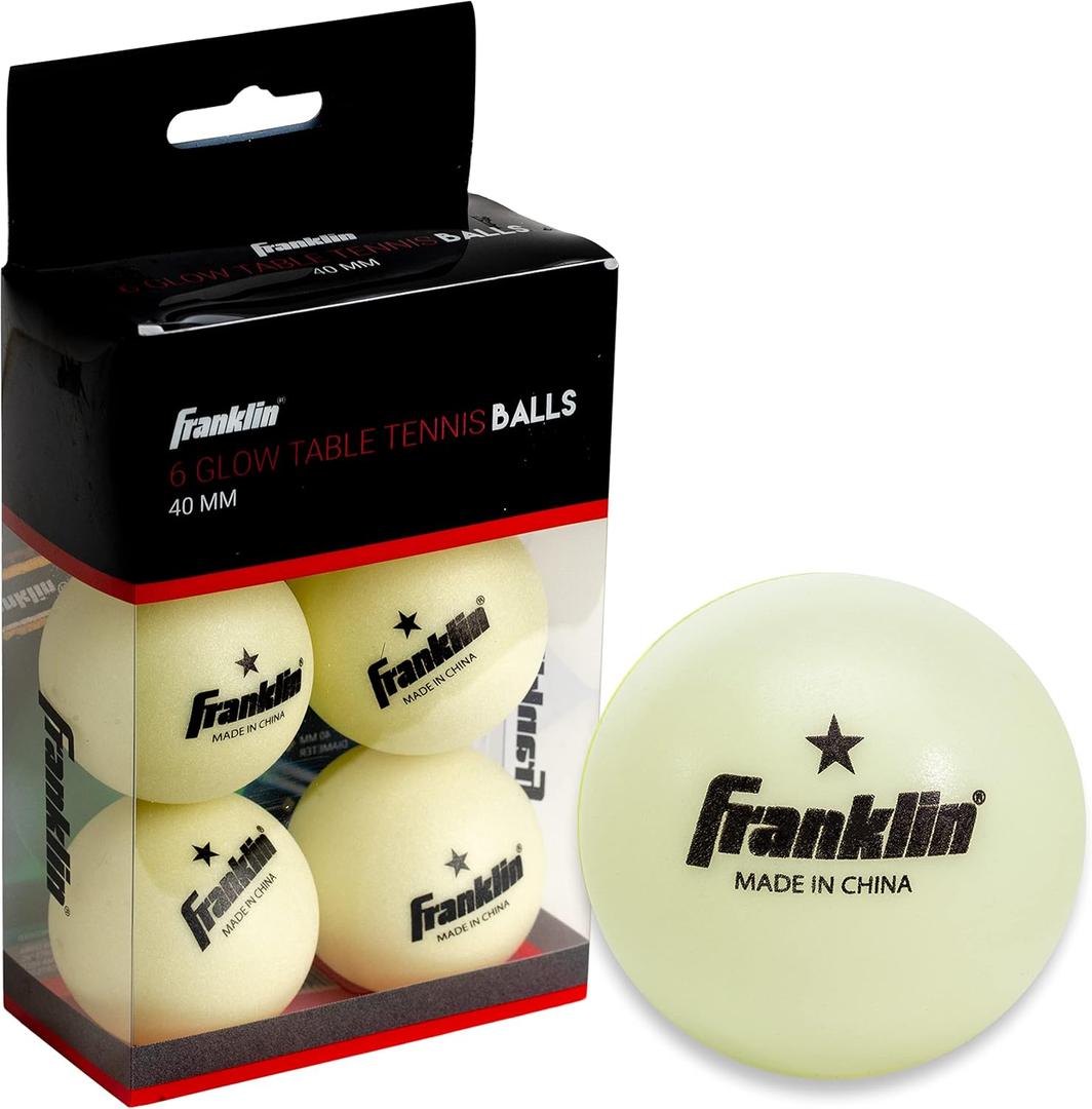 Franklin Sports Glow in The Dark Ping Pong Balls - Official Size + Weight 40mm Table Tennis Balls - One Star Glow in The Dark Ping Pong - Durable High Performance - Green - 6 Pieces (2 Pack)