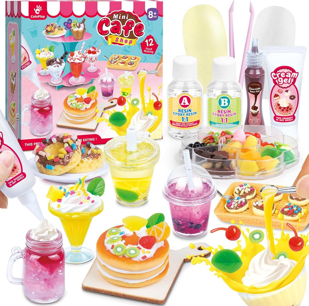 12 Making Miniature Food Toys Set, DIY, Resin Play, NOT Edible, Kitchen Mini Pretend Play Food Set for Kids Age 8-13, Birthday for Girls, 8-10 Years Old, Make Your Food
