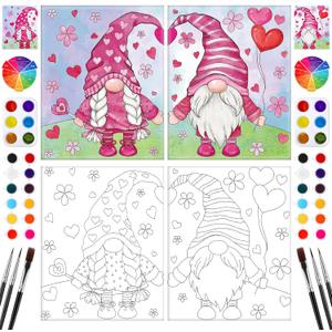 Feifeiya 2 Pack Couples Pre Drawn Canvas Paint Kit for Adults Valentines Sip and Paint Art Gifts Valentine's Day Theme Stretched Canvas for Couples Game Date Night Anniversary, 8'' x 10''(Gnome)