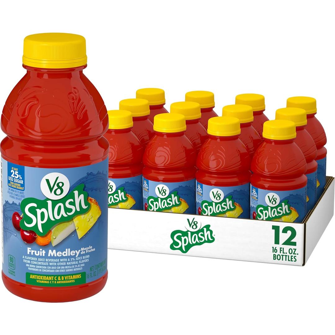 V8 Splash Fruit Medley Flavored Juice Beverage, 16 FL OZ Bottle (Pack of 12) Best Before Oct. 09, 2025