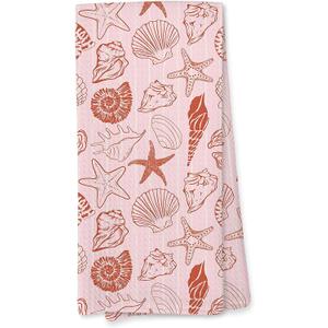 Giosve Pink Beach Kitchen Towels, Pink Starfish Seashell Oyster Coastal Beachy Hand Towels for Bathroom, Preppy Beach Decor Dish Tea Towels for Kitchen, Coastal Bathroom Decor, 16x24 Inch