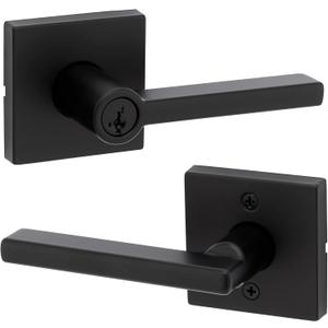 Kwikset Halifax Keyed Storeroom Entry Door Handle with Lock and Key, Secure Keyed Reversible Lever Exterior, Front Entrance and Bedrooms, Matte Black, Pick Resistant SMT Rekey Security and Microban