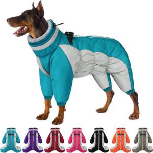 SUNFURA Full Body Dog Coat - Warm Fleece Jacket for Small Dogs, Turtleneck Winter Coats with Harness, Reflective Dog Snowsuit Windproof Puffer Jackets with Legs for Chihuahua, Yorkie, Turquoise XS
