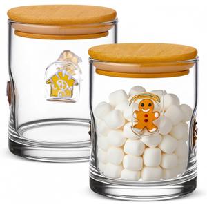 Suclain 2 Pcs Christmas Icon Glass Jars with Lids - Gingerbread Man Icon Candy Storage Jar Decorative Cookies, Sugar, Spices, Airtight Food Canister for Kitchen Christmas Party Table Home Decoration