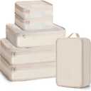Reginary 1 Pack 6 Set Travel Packing Cubes Luggage Organizer Set Lightweight Suitcase with Shoe Bag for Clothes Toiletries (Beige)