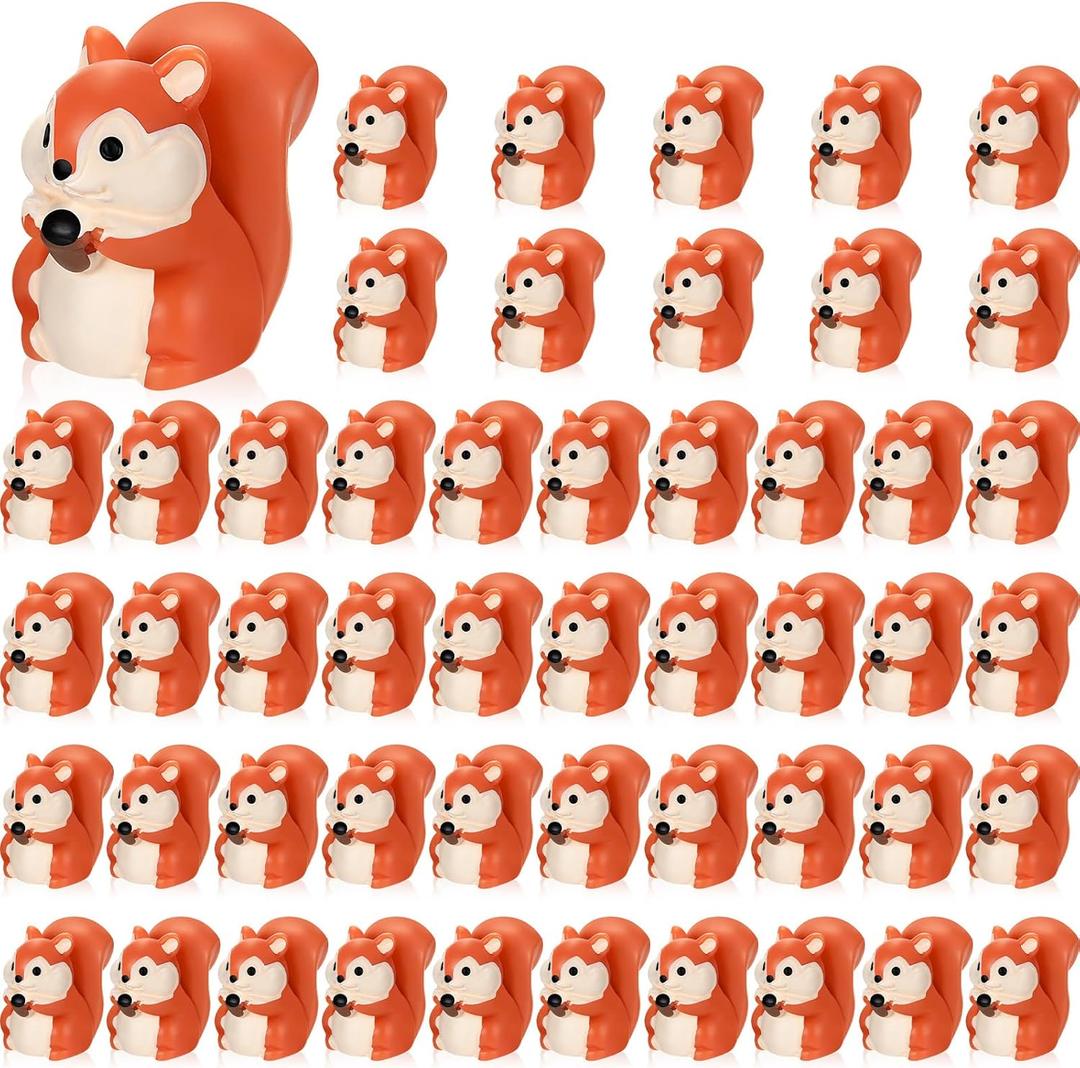 50 Pcs Mini Resin Animal Miniature Figurines Bulk Adorable Garden Accessories for Micro Landscape Ornaments Home Decor Bookcase Living Room Scenes Kit (Squirrel Style)