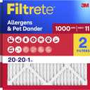 Filtrete 20x20x1 Air Filter, MERV 11, MPR 1000, Allergens & Pet Dander, 3-Month AC and Furnace Filters, Cleaner Air, Reliable Airflow, 2 HVAC Filters (Actual Size 19.68 x 19.68 x 0.81 in)