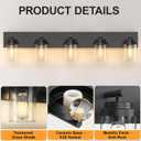 IZORRO Bathroom Vanity Light Fixture, 5-Light 36 Inch Matte Black Bathroom Light Fixtures Over Mirror, with Clear Glass Shade, Modern Farmhouse Vanity Lights, Rustic Restroom Lighting Fixtures