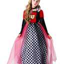 ZEXIGLAD Queen of Hearts Costume Kids Alice In Wonderland Girls Red Heart Queen Girls Halloween Costume Fancy Evil Dress Outfit with Crown 12-14Y Red Heart 150CM