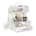 LINFIDITE Cosmetics Storage Box Transparent Lid Large Makeup Organizer Box Drawers Portable Handle Waterproof Dustproof Skincare Display Cases for Countertop, Bathroom, Dresser,Gift Clear 