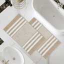 Tindbea Bathroom Rugs Set 2 Piece, Extra Soft and Absorbent Fluffy Striped Chenille Bath Mat Rug Set, Non Slip Bathroom Floor Mat, Machine Washable (20" x 32" Plus 20" x 32", Khaki)