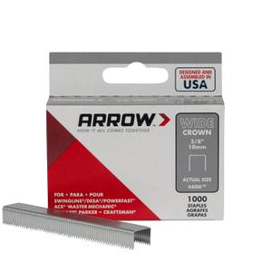 Arrow 60630 Wide Crown Staples for Staple Guns and Staplers, Use for Upholstery, Crafts, General Repairs, 3/8-Inch Leg Length, 1/2-Inch Crown Width, 1000 Count (Pack of 1)