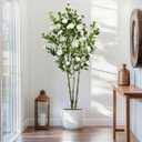 6.89ft Faux Camellia Tree, Handmade Artificial Floral Camellia Tree, Fake Pink White Blooming Flowers Green Leaves, Artificial Plants for Home Front Door Decor Indoor Outdoor Party Wedding