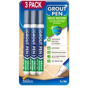 Grout Pen Grey Tile Paint Marker: Waterproof Grout Paint, Tile Grout Colorant and Sealer Pen - Grey, Narrow 5mm Tip (7mL) - 3 Pack