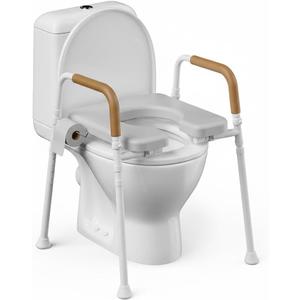 Raised Toilet Seat with Handles - Unobstructed Front Design Toilet Seat Riser for Seniors - Adjustable Height Elevated Toilet Seat for Elderly, Handicap, Fit Any Toilet, 350lbs