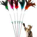 Cat Wand Toy Feather Sticks - 5 Piece Interactive Wands Toy Set with Feathers, Durable Spring Design - Perfect for Engaging Playtime Fun for Kittens and Cats - Cat Toys for Indoor Cats