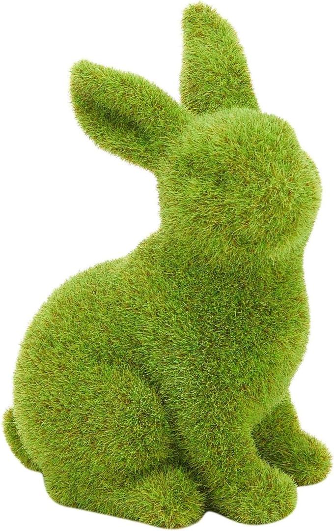 Easter Flocked Bunny Decor, 4.3 Inch Resin Moss Bunnies Spring Decor Rabbit Figurines for Table Desk Easter Decorations (Small Sitting)