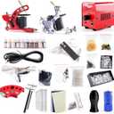 One Tattoo World Red Series Tattoo Kit 2 Tattoo Machines, Digital Power Supply, 10 Color 5ml Tattoo Inks, Grips, Needles, Transfer Paper etc, OTW-KTR210A